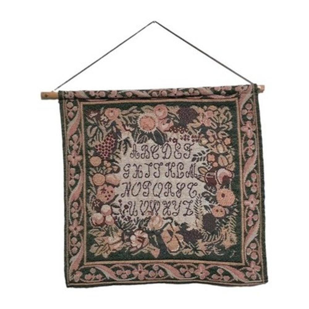 Vintage ABCs Alphabet Tapestry Wall Hanging Floral Fruit Nursery Embroidered